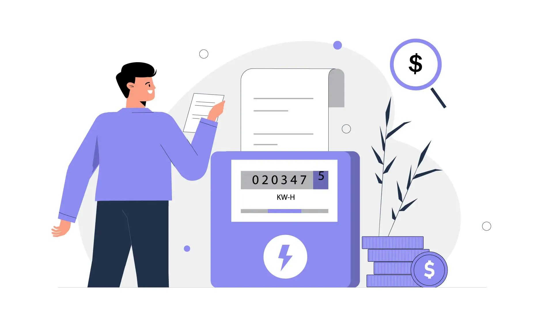 Energy Savings Explained Vector Character Electric Bill Illustration